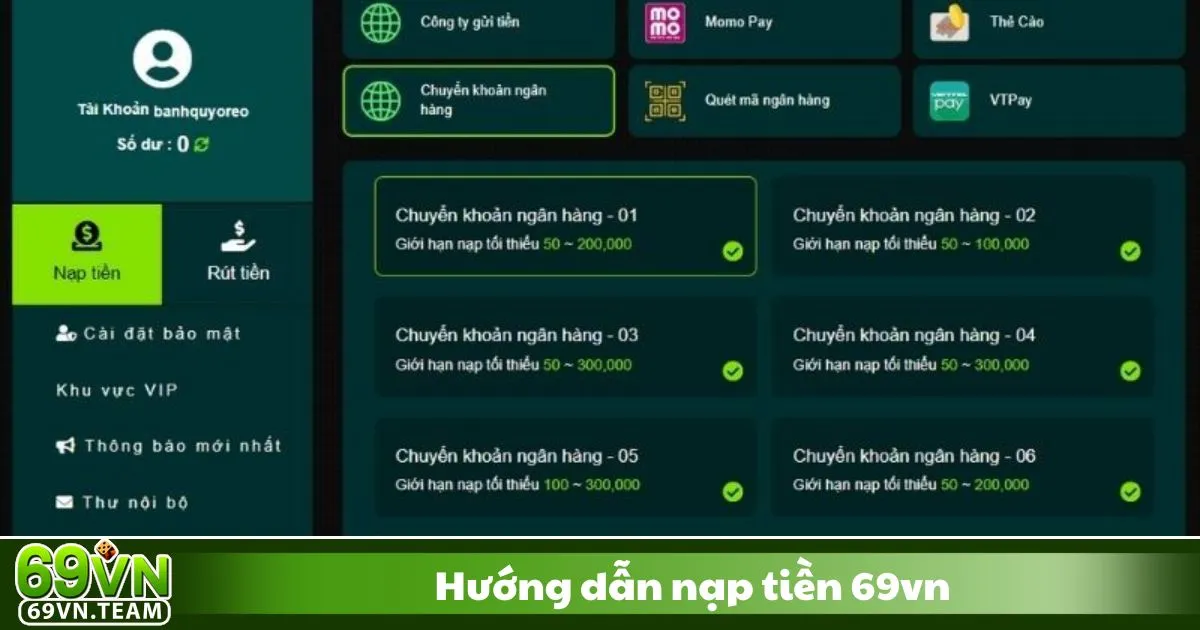 Hướng Dẫn Nạp Tiền 69VN – Nạp tiền qua ngân hàng, ví điện tử & crypto